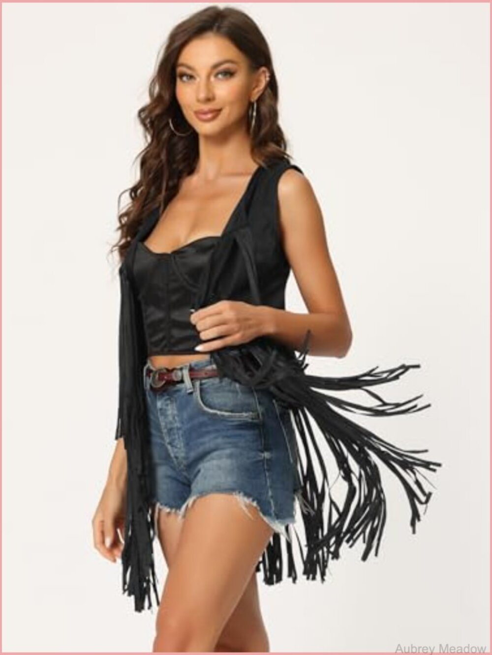 Faux Suede Fringe Vest Open Front Sleeveless Cardigan Tassel Boho Western Top - Picture 3 of 5